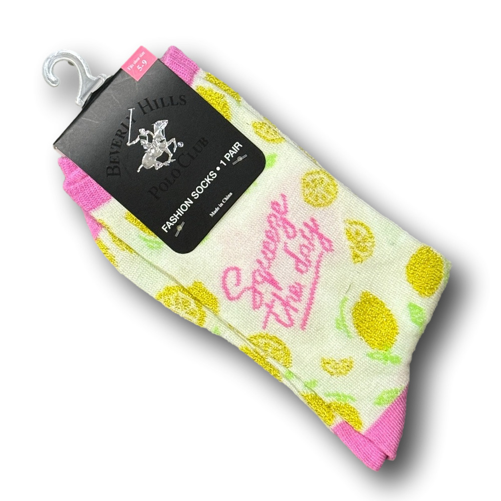 3/$15 Glitter Lemons "Squeeze The Day" Funny Novelty Crew Socks - NWT - Picture 2 of 2